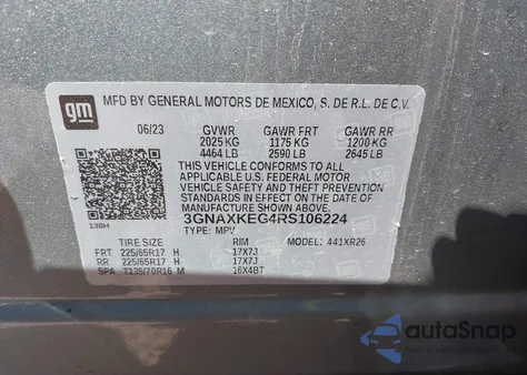 2024 Chevrolet Equinox Fwd Lt z USA, uszkodzony, nr VIN 3GNAXKEG4RS106224